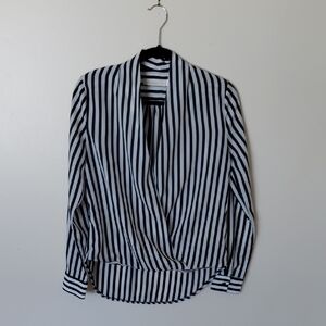Costa Blanca Black and White Vertical Stripe Wrap Blouse